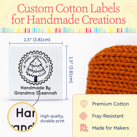 Cotton Christmas Stamp (1.5"x1.5"-Cotton) labels for knitting handmade labels for knitting handmade tags for knitting