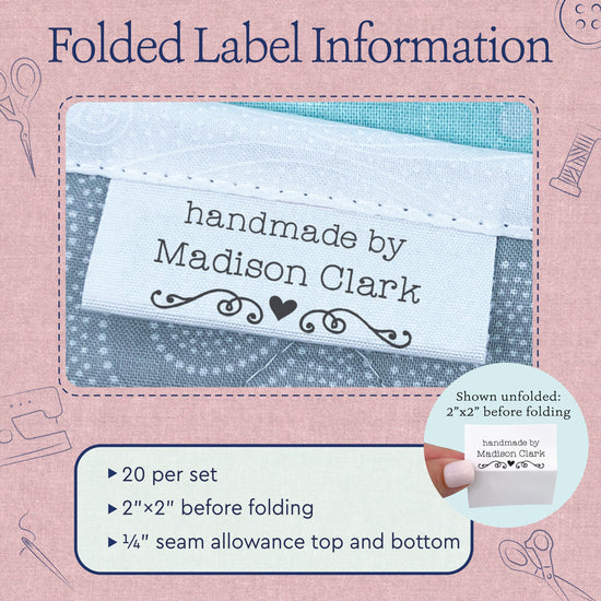 Cotton Heart and Swirls (2"x1"-Cotton) labels for sewing projects sew in clothing labels custom fabric labels