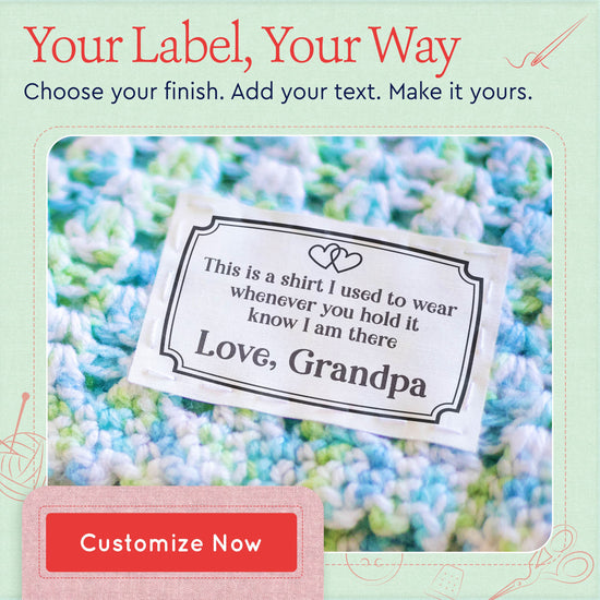 Cotton Frame Quote (2"x3" Cotton - 12 labels/set) made by labels knitted by tags knitting labels personalized
