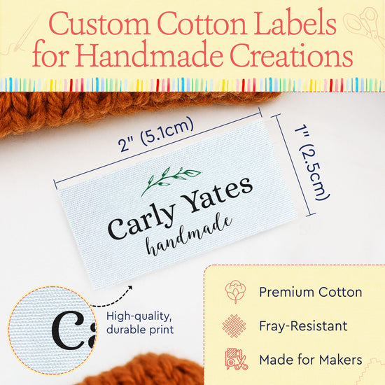 Cotton Simple Laurel Labels (2"x1"-Cotton) personalized labels for handmade items tags for handmade items labels for handmade items