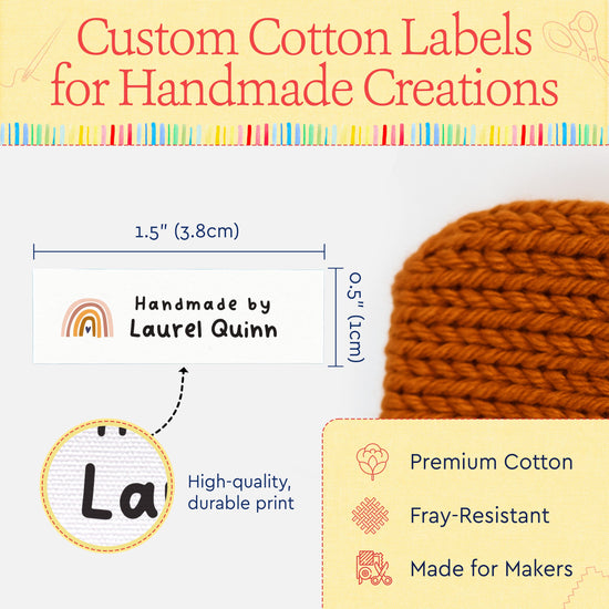 Cotton Tiny Rainbow (0.5"x1.5"-Cotton) Personalized sewing labels, Cotton quilting tags, iron on labels