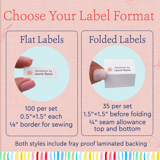 Cotton Tiny Rainbow (0.5"x1.5"-Cotton) Personalized sewing labels, Cotton quilting tags, iron on labels