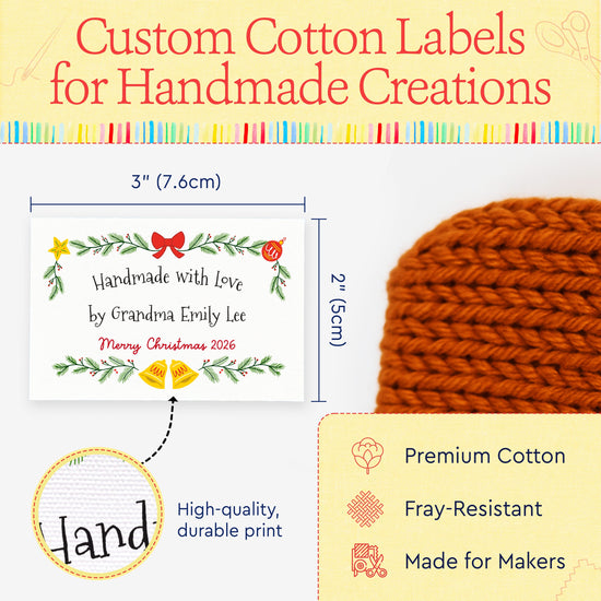 Cotton Holiday Bells (2"x3" Cotton - 12 labels/set) Personalized Sewing Labels Custom iron on Labels Custom printed fabric tags