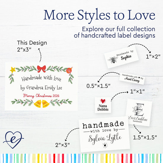 Cotton Holiday Bells (2"x3" Cotton - 12 labels/set) Personalized Sewing Labels Custom iron on Labels Custom printed fabric tags