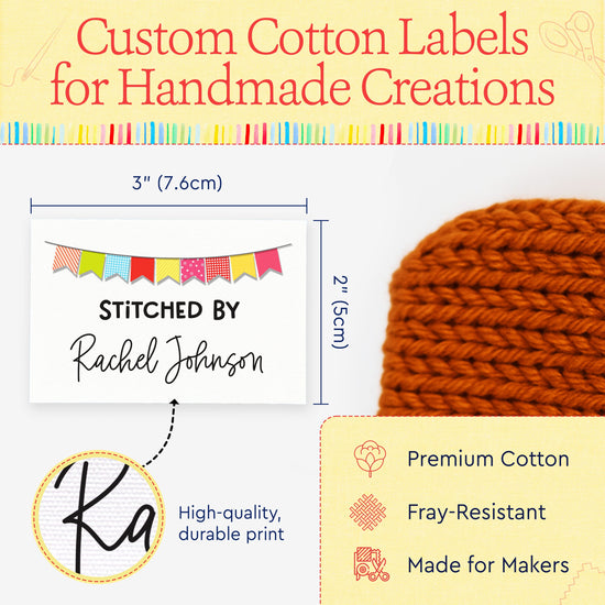 Cotton Colorful Banner (2"x3" Cotton - 12 labels/set) Personalized Sewing Labels Custom iron on Labels Custom printed fabric tags