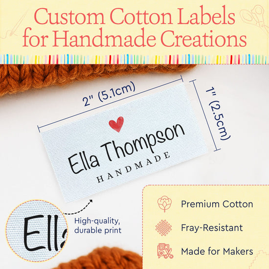 Cotton Simple Heart (2"x1"-Cotton) printed clothing labels apparel custom labels custom clothing tags