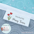 Cotton Spring Tulips (2"x1"-Cotton) quilt label ideas quilt label sayings Sewing labels for quilts custom quilting labels