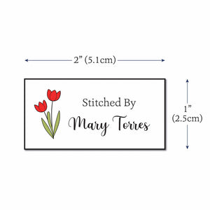 Cotton Spring Tulips (2"x1"-Cotton) quilt label ideas quilt label sayings Sewing labels for quilts custom quilting labels