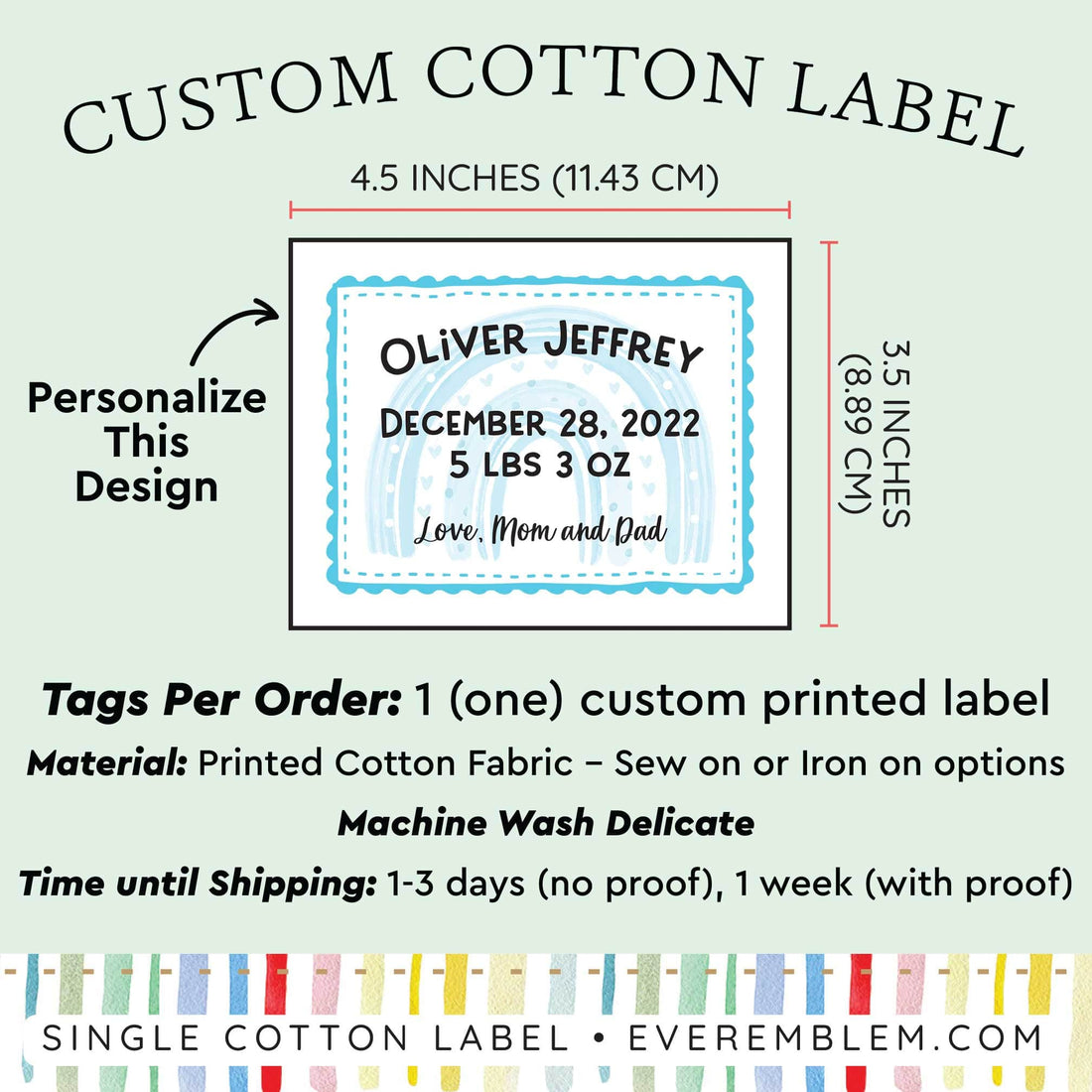 Baby Label Example Blue Rainbow Baby Label – EverEmblem