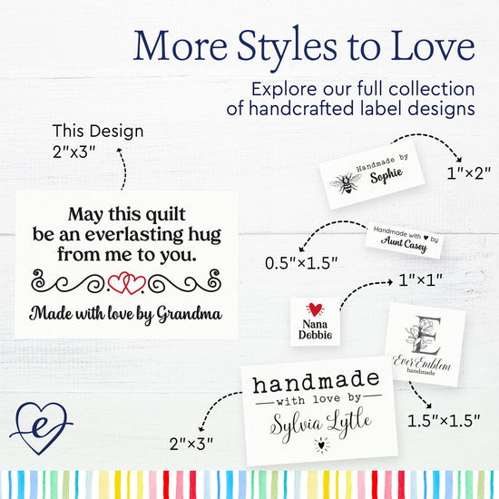 Cotton Double Heart Quote (2"x3" Cotton - 12 labels/set) quilt label maker diy quilt labels made by labels for quilts Quilt labels custom quilt labels