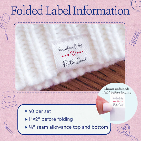 Cotton Hearts and Dots (1"x1"-Cotton) Sew-in fabric labels custom product labels Custom fabric labels