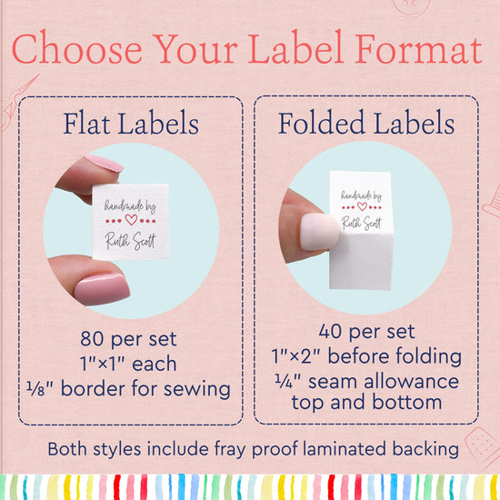 Cotton Hearts and Dots (1"x1"-Cotton) Sew-in fabric labels custom product labels Custom fabric labels