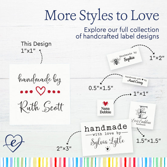 Cotton Hearts and Dots (1"x1"-Cotton) Sew-in fabric labels custom product labels Custom fabric labels