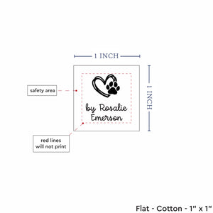 Cotton Heart and Paw Print (1"x1"-Cotton) sewing labels personalized sewing labels sewing tags