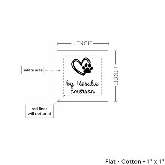 Cotton Heart and Paw Print (1"x1"-Cotton) sewing labels personalized sewing labels sewing tags