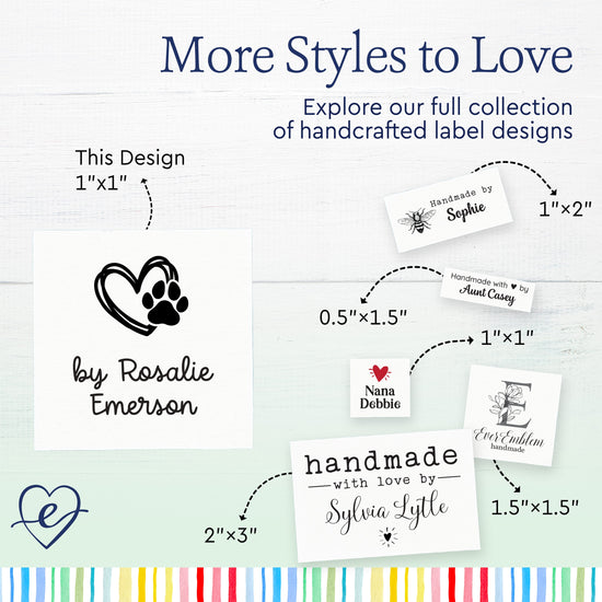 Cotton Heart and Paw Print (1"x1"-Cotton) sewing labels personalized sewing labels sewing tags