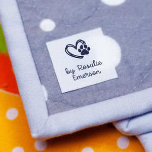 Cotton Heart and Paw Print (1"x1"-Cotton) sewing labels personalized sewing labels sewing tags