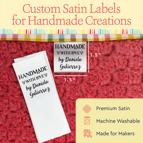 Satin With Love Tags (1.5" wide - Satin) clothing labeler label maker for clothes fabric label maker