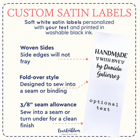 Satin With Love Tags (1.5" wide - Satin) clothing labeler label maker for clothes fabric label maker