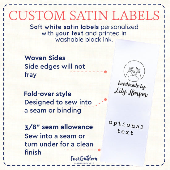 Satin Handmade Icons (1.5" wide - Satin) clothing labeler label maker for clothes fabric label maker