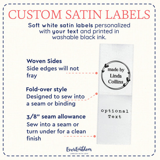 Satin Circle Heart (1" wide - Satin) custom clothing tags label tags personalized clothing tags fabric tags