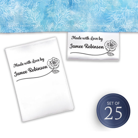 Satin Rose Satin Labels (2" wide - Satin) Custom iron on Labels Custom printed fabric tags Sewing Labels