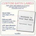 Satin Small Satin Text Tags (1.5" wide - Satin) custom logo on fabric iron on fabric logo custom labels