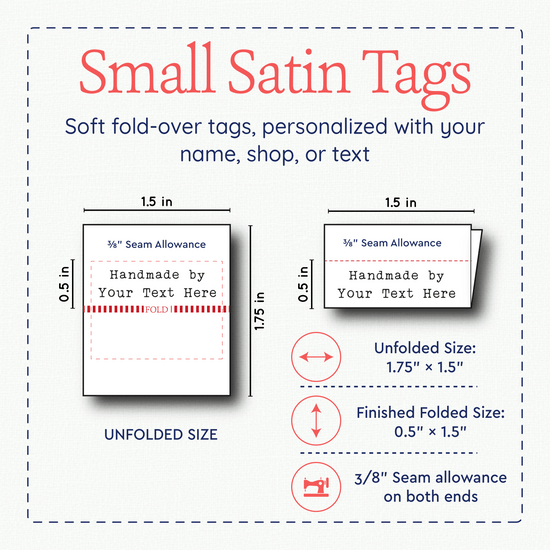 Satin Small Satin Text Tags (1.5" wide - Satin) custom logo on fabric iron on fabric logo custom labels