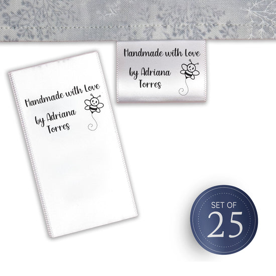 Satin Buzzing Bee Satin Tags (1.5" wide - Satin) custom shirt tags