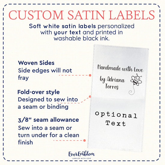 Satin Buzzing Bee Satin Tags (1.5" wide - Satin) custom shirt tags