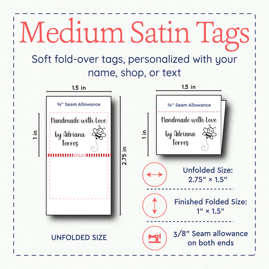 Satin Buzzing Bee Satin Tags (1.5" wide - Satin) custom shirt tags