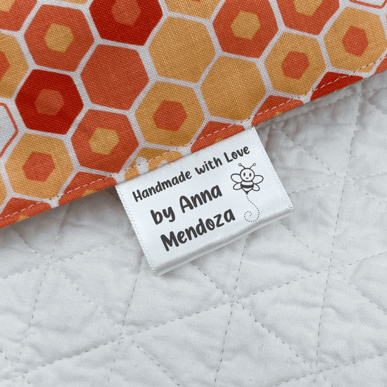 Satin Buzzing Bee Satin Tags (1.5" wide - Satin) custom shirt tags
