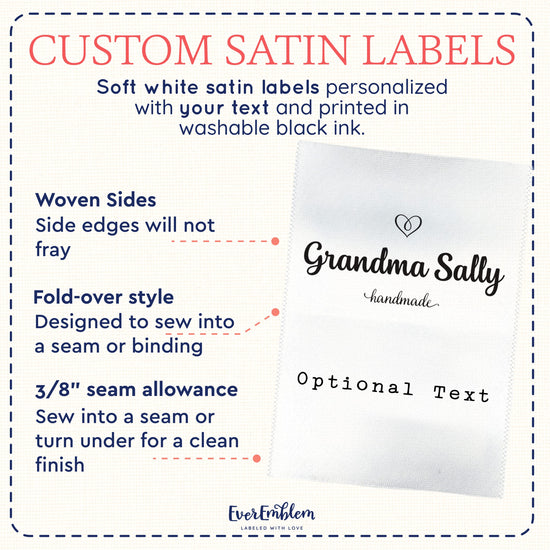 Satin Simple Heart Satin Tag Set (2" wide - Satin) custom t shirt tags label for garments personalized apparel tags