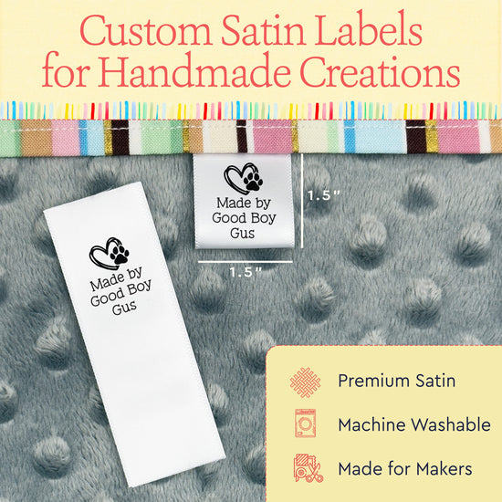 Satin Heart and Paw Print (1" wide - Satin) fabric labels for clothes sewing labels custom sewing machine labels