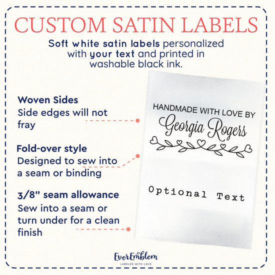 Satin Heart border labels (2" wide - Satin) label tags personalized clothing tags fabric tags