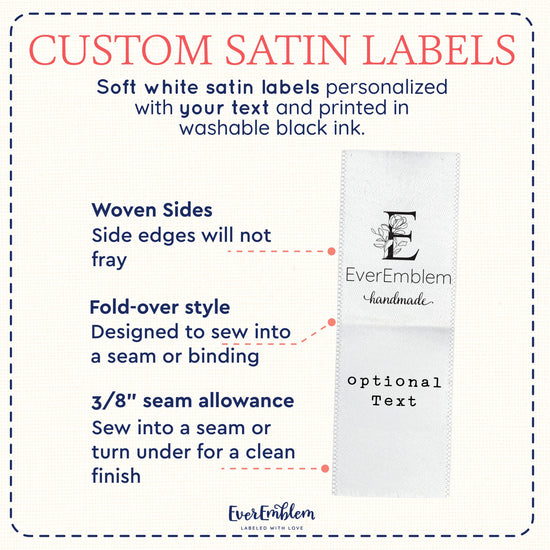 Satin Floral Letter (1" wide - Satin) labels for handmade garments made by tags for crafts labels for homemade products