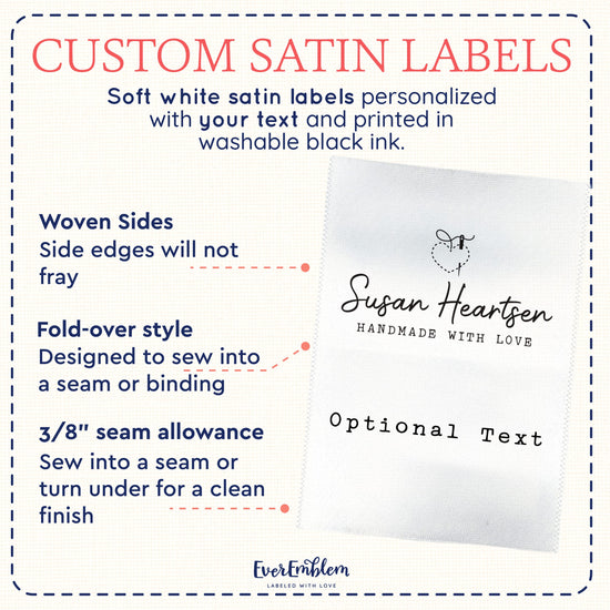 Satin Sewing Icons Large Satin  (2" wide - Satin) name tags to sew in clothes sew on name labels sew in tags