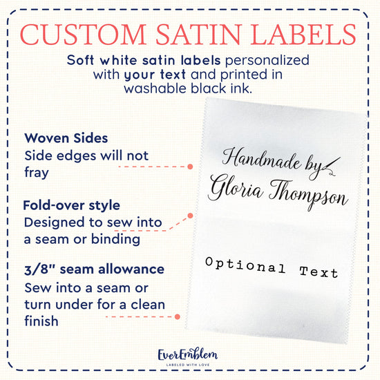 Satin Sewing Needle Satin Set (2" wide - Satin) personalized sew in labels custom clothing labels sew on custom sew in tags
