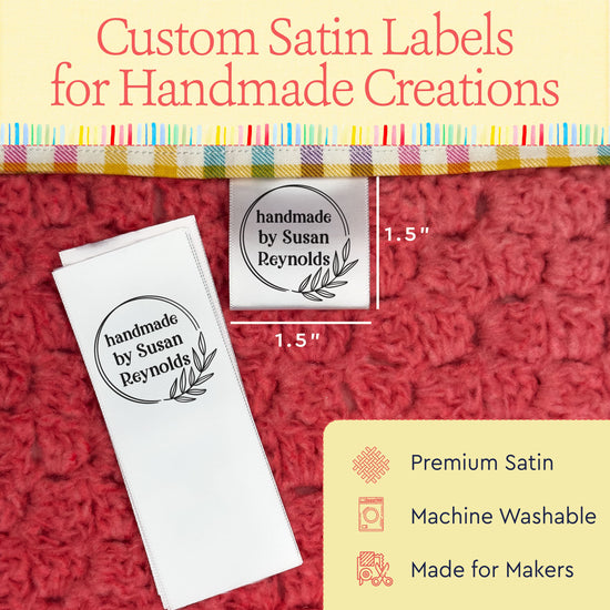 Satin Circle Leaf (1.5" wide - Satin) Sew-in fabric labels custom product labels Custom fabric labels