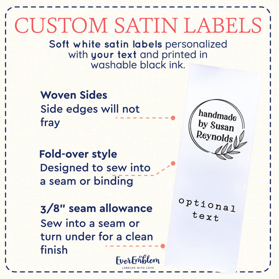 Satin Circle Leaf (1.5" wide - Satin) Sew-in fabric labels custom product labels Custom fabric labels