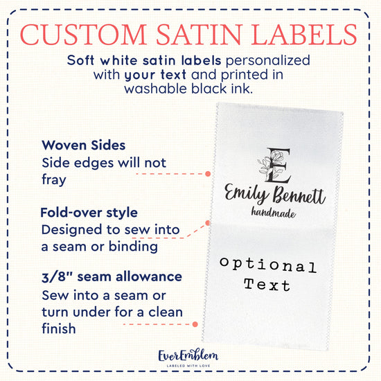 Satin Floral Letter (1.5" wide - Satin) sew in labels sew on personalized labels sew in labels for handmade items