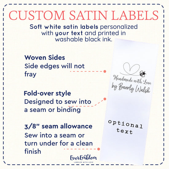 Satin Flying Bee (1.5" wide - Satin) sew on name labels sew in tags sewn by tags