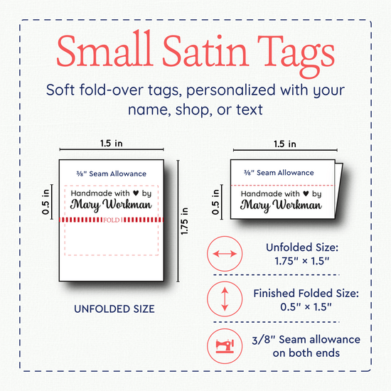 Satin Small Handmade with Love (1.5" wide - Satin) sewing labels custom sewing machine labels labels for sewing projects