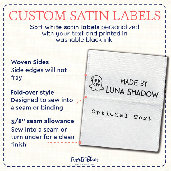Satin Halloween Icons (1.5" wide - Satin) sewing labels personalized sewing labels sewing tags custom sew on labels
