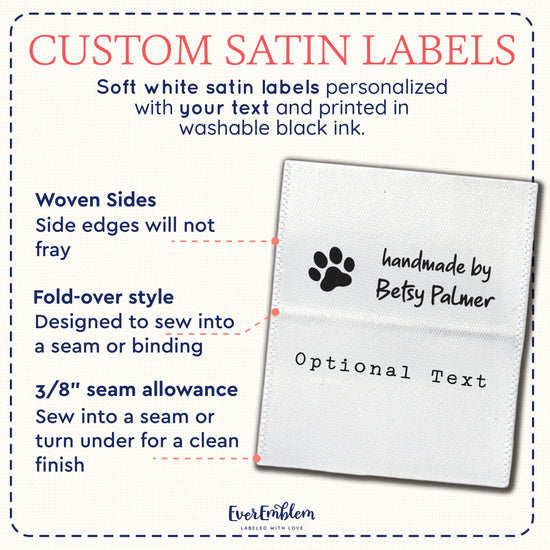 Satin Cute Pet Icons (1.5" wide - Satin) sewing labels personalized sewing labels sewing tags custom sew on labels
