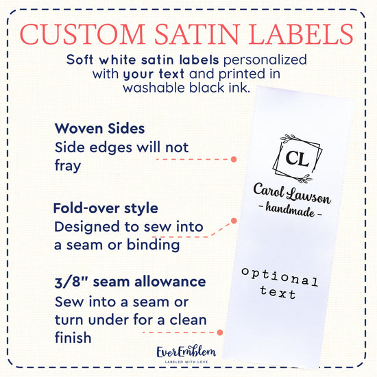 Satin Monogram Satin Labels (1.5" wide - Satin) tshirt tags tag on shirt t shirt tags t shirt label