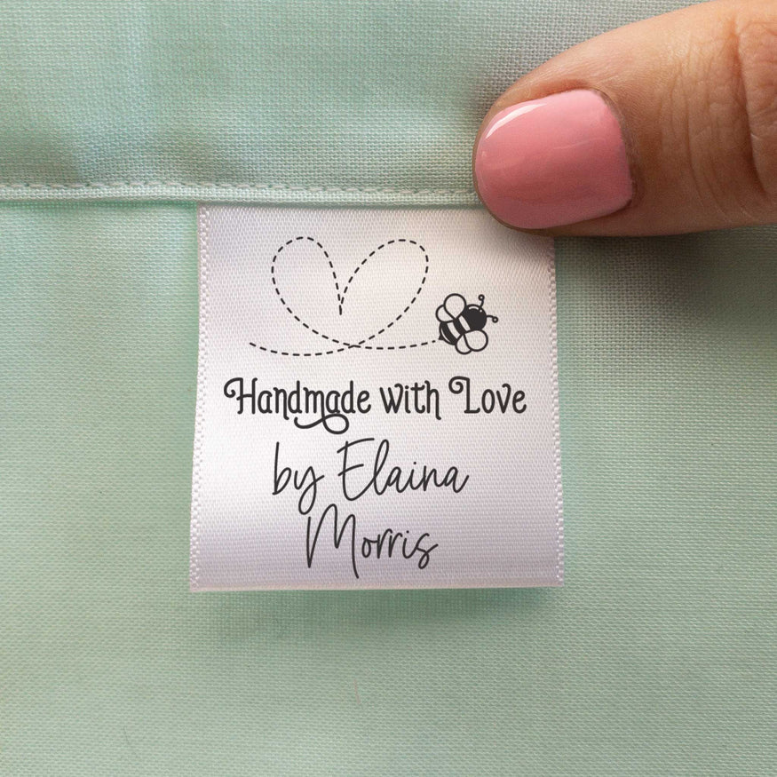 Cute Bee Satin Tags by EverEmblem - Custom Printed Fabric Labels