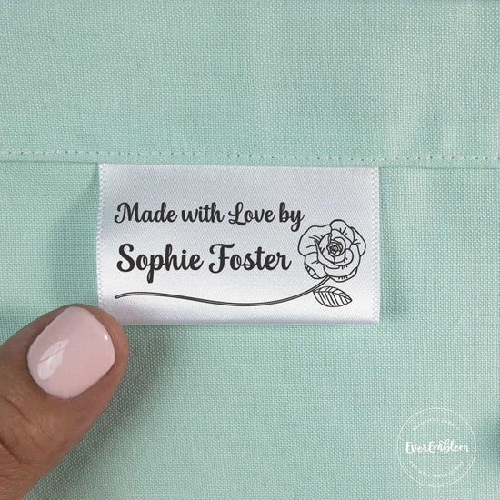 Satin Rose Satin Labels - 2" wide Ribbon custom clothing labels sew on